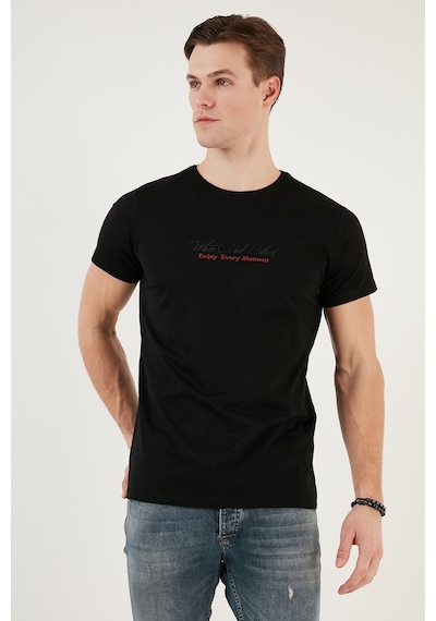 Buratti Pamuklu Slim Fit Bisiklet Yaka Yazılı Erkek T Shirt 541Enjoy Siyah