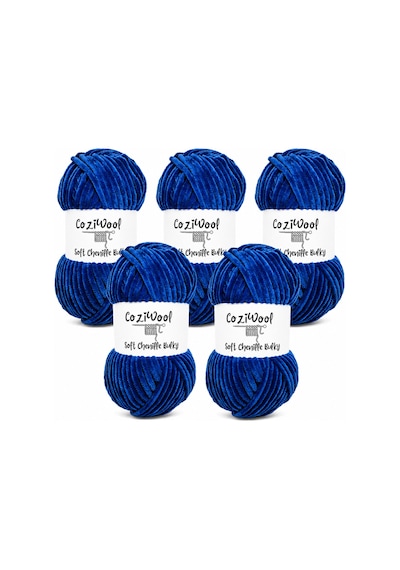 Kadife El Örgü İpliği Soft Chenille Bulky 5'li Paket, 5x100 Gr. 120 Mt. %100 Mikro Polyester İndigo Mavi - 875823131