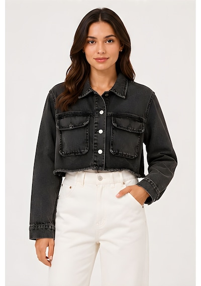 Lili Woman Kadın Crop Denim Kot Ceket Yıkamalı Ty.jct01s Siyah