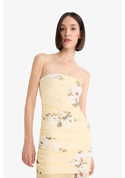 DeFacto Coool Bodycon Vücudu Saran Straplez Çiçek Desenli Tül Maxi Elbise F5577AX25SMYL272