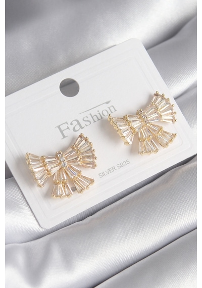 Ezoconcept Pirinç Gold Renk Zirkon Taşlı Kurdele Model Kadın Küpe Çok Renkli