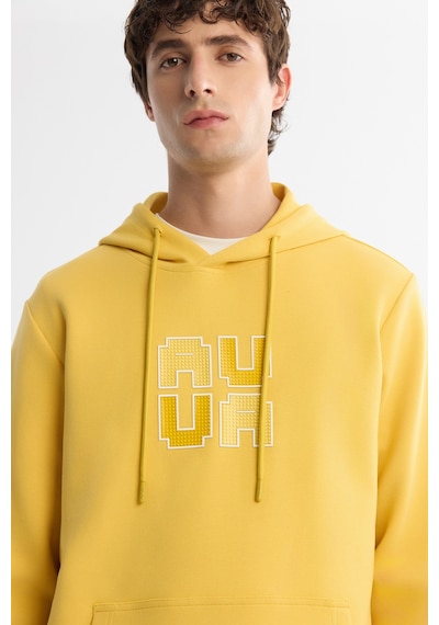 Avva Erkek Sarı Kapüşonlu Pamuklu Baskılı Elastan Regular Fit Sweatshirt A42y1324