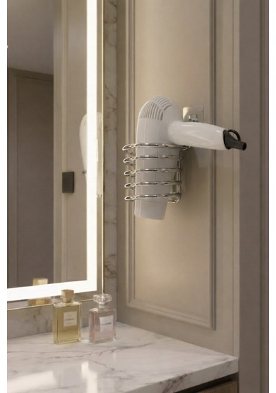 Sas Haus Metal Krom Yapışkanlı Saç Kurutma Makinesi Askısı - Banyo Duvar Düzenleyici Ms-012