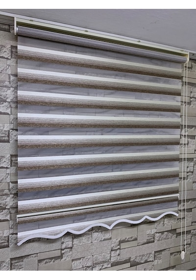 Kahve Krem Geçişli Zebra Perde (Etekli)