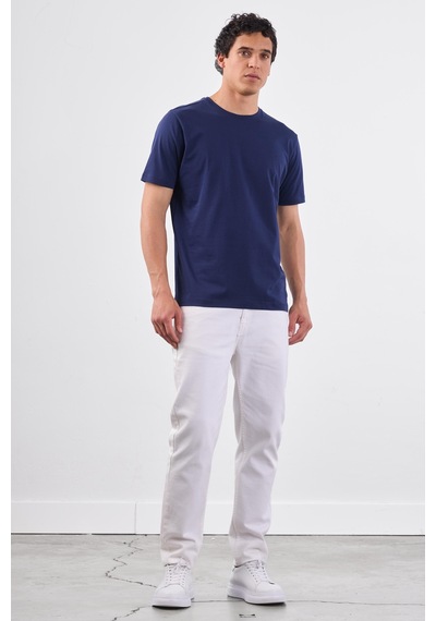 Dufy Lacivert Bisiklet Yaka Pamuklu Düz Renk Slim Fit Erkek T-shirt Lacivert