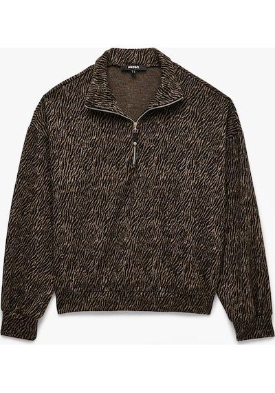 Koton Desenli Uzun Kollu Fermuarlı Yaka Sweatshirt Siyah Desenli 7wak30010uk Bdl