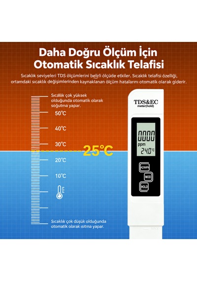 Optivya A1 Dijital Tds Ec Sıcaklık Ölçer Su Kalite Test Cihazı 1 Adet