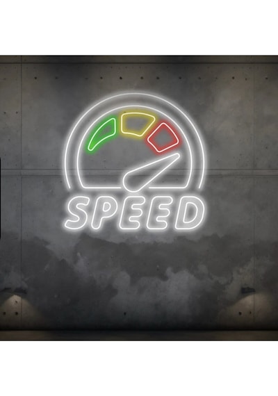 Speed Yazılı Ve Şekilli Neon Tabela Beyaz