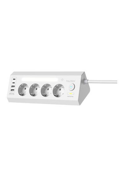 Fulltech Ftr-22 Gece Lambalı Akım Korumalı Çoklu Priz - Beyaz 2 M
