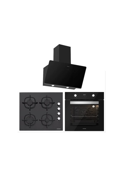 Silverline BO6502B02 - CS5343B01 - 3457 Soho 60 Siyah Cam Ankastre Set