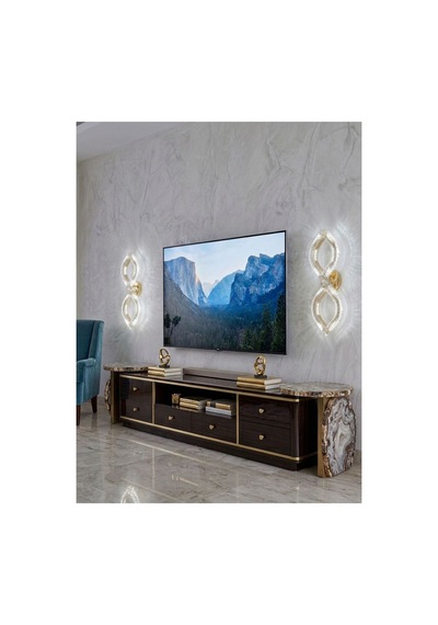 Yonca Model İkili Gold 3 Renk Modu Kristal Taşlı Salon Mutfak Yatak Çocuk Odası Aplik