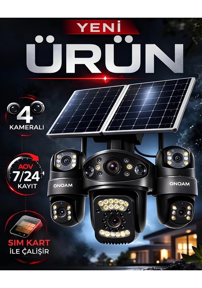 Onqam P Onsg4484 4g Kamera 4 Lens 3mp Aov Güneş Enerjili Güvenlik Kamerası