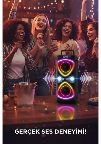 Torıma D78 Kablosuz Bluetooth Hoparlör Mikrofonlu Led Işıklı 8w+8w Parti Speaker Siyah