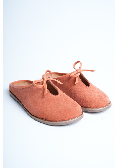 Analin Shoes Kadın Hakiki Deri Fiyonk Detaylı Düz Terlik Turuncu