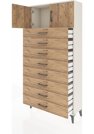 Arges Dolap Tek Raflı 8 Çekmeceli 2 Kapaklı 88x30x182 Aytaşı-çam Aytaşı