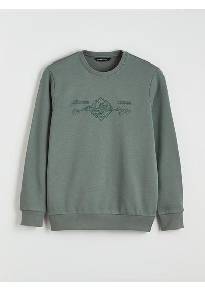Lcwaıkıkı Classic Yeşil Bisiklet Yaka Baskılı Erkek Sweatshirt