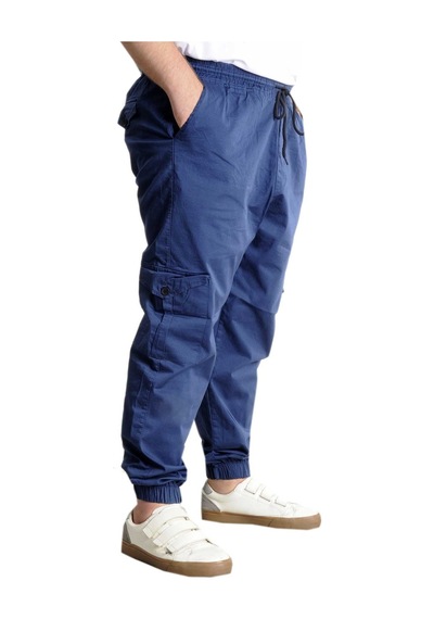 Mode Xl Büyük Beden Pantolon Keten Kargo Jogger 21911 Indigo 001
