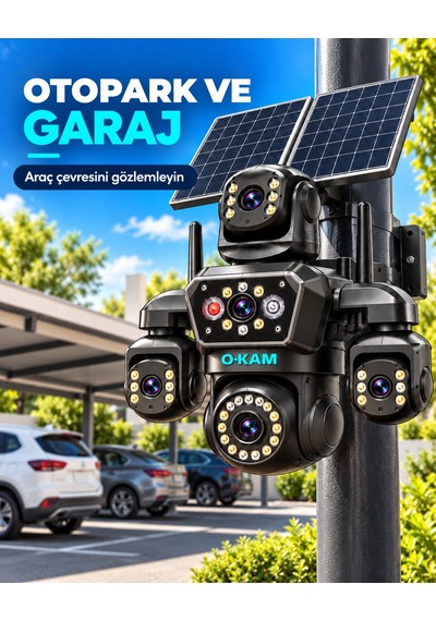 O-kam Oks340 12mp 4 Kameralı 4g Çift Solar Panel Gece Görüş 128gb Hafıza Kartı 15gb İnternet Akıllı Kamera