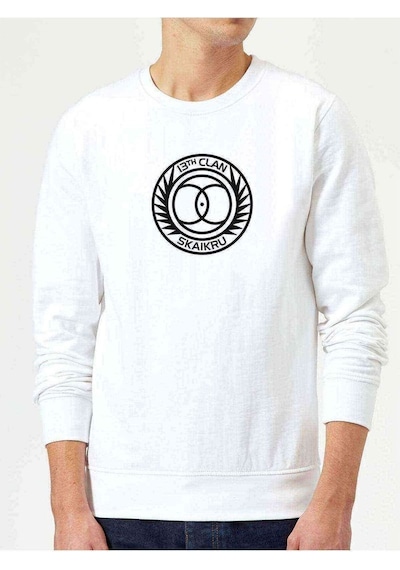 The100 13Th Clan Skaikru Baskılı Beyaz Erkek Örme Sweatshirt