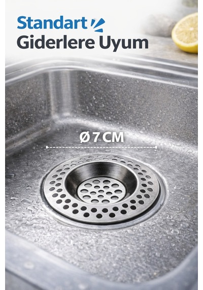 2'li Seyyar Paslanmaz Çelik Lavabo Süzgeci 7 Cm Gider Filtresi Mutfak Banyo Tıkanma Önleyici