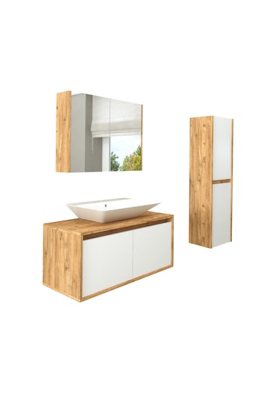 Banos Roomart Lavabolu Ahşap-Mat Beyaz 100Cm Banyo Dolabı+Aynalı Beyaz Banos Roomart Lavabolu Ahşap-Mat Beyaz 100Cm Banyo Dolabı+Aynalı Beyaz