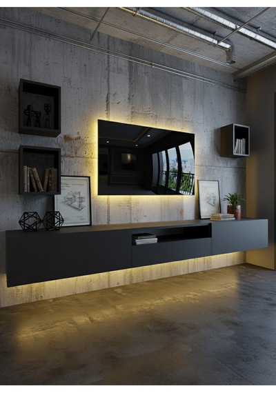 Resital Duvara Monte Ledli 270 Cm Tv Ünitesi Duvar Raflı - Ll6027 Antrasit