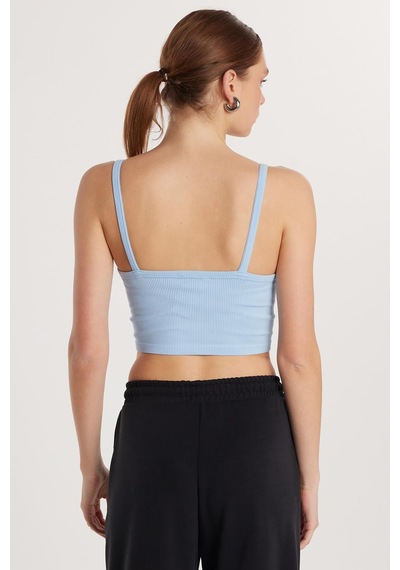 Tudors Kadın Slim Fit Kare Yaka Düz Basic Mavi Crop Atlet-33835 Tudors Kadın Slim Fit Kare Yaka Düz Basic Mavi Crop Atlet-33835
