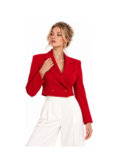 Lafela Kruvaze Kapama Yapılı Crop Blazer Kırmızı