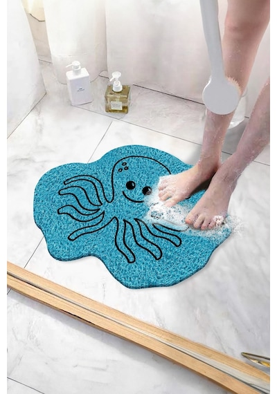 Ahtapot Banyo Paspası Kaymayan Paspas Su Emici Islak Zemin Küvet Paspası Kivircik Paspas 40x60 Cm Mavi