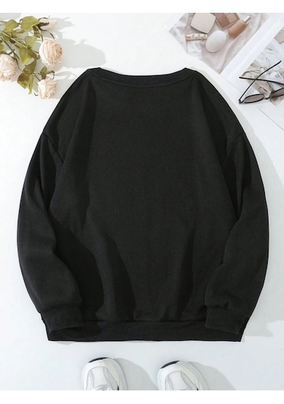 Just Forgiven Kalın Kışlık Sweatshirt - Siyah Baskılı Oversize Bisiklet Yaka Siyah Just Forgiven Kalın Kışlık Sweatshirt - Siyah Baskılı Oversize Bisiklet Yaka Siyah