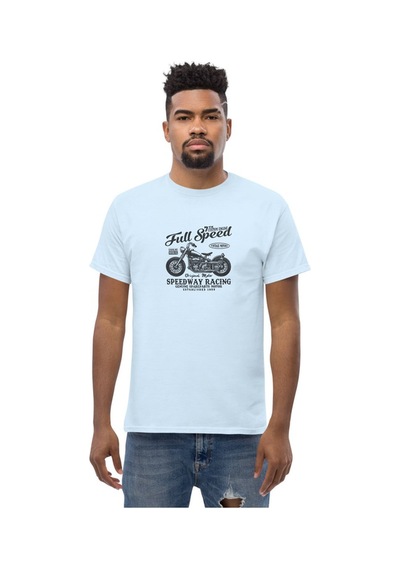 Wildstyle Full Speed Speedway Racing Motosiklet Vintage Yarış Baskılı Unisex Bisiklet Yaka Pamuklu Tişört - Be