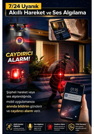 Rx113w Wifi 3 Kameralı Güvenlik Kamerası 15mp Ultra Hd Ptz Hareketli Sesli Gece Görüşlü Akıllı Kamera
