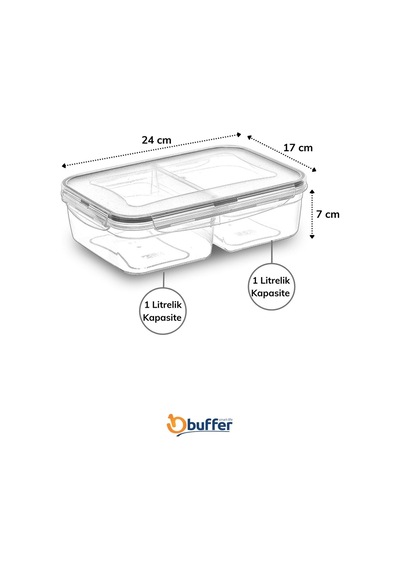 Buffer® 2 Bölmeli 1 1 Litre Kilitli Kapaklı Erzak Saklama Kabı Çok Renkli