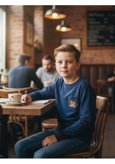 Zekids Erkek Çocuk Pamuklu Baskılı İnce Uzun Kollu T-shirt-16401 Lacivert