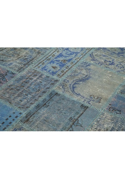 Bespoky Patchwork Mavi Desenli Modern Salon Halısı El Dokuma