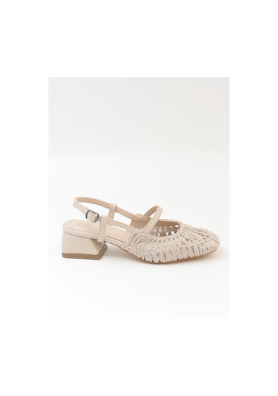 Nesilshoes Nesil Shoes Pine 2023 Bej Topuklu Örgü Kadın Sandalet