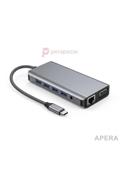 Type-c 12 İn 1 Çoklayıcı Hub Çift 4k Hdmı Vga Gigabit Lan Usb 3.0 Görüntü Destekli Cihazlarla Uyumlu Çoklu Ekran Ve Veri Adaptörü Cr92