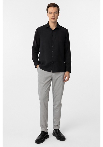 Süvari Siyah Slim Fit Düz Klasik Yaka Gömlek-34097 Siyah