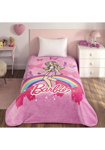 Lisanslı Barbie Sun Tek Kişilik Battaniye Beyaz