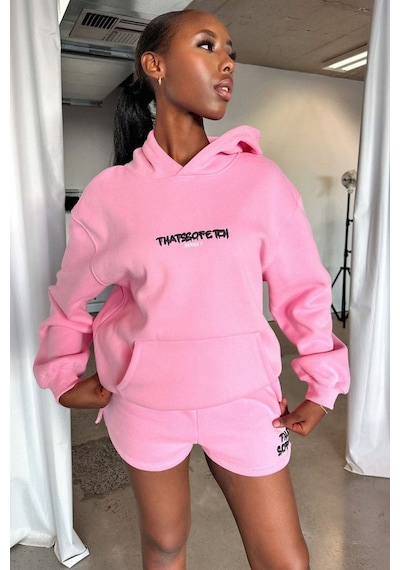 Thatsofetch Series 7 Sweatshirt - Pembe Baskılı Oversize Kapüşonlu Pembe