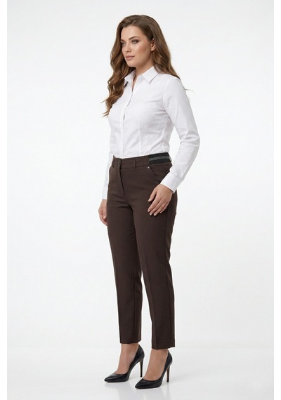 Kübra Kadın Kumaş Bilek Pantolon Bel Yarım Lastikli Bgl-st05388 Kahve