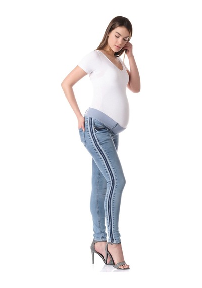Busa Hamile Alt Karın Bantlı Skinny Kot Pantolon Açık Mavi-açıkmavi