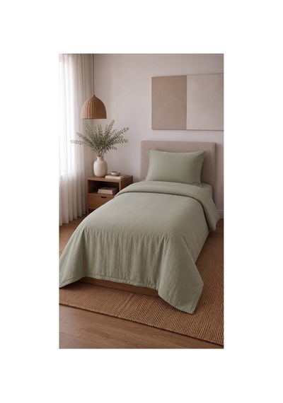 %100 Pamuk Keten Tek Kişilik Nevresim Takımı Lastikli Çarşaflı 160x200 Cm Haki - 904795714 Haki