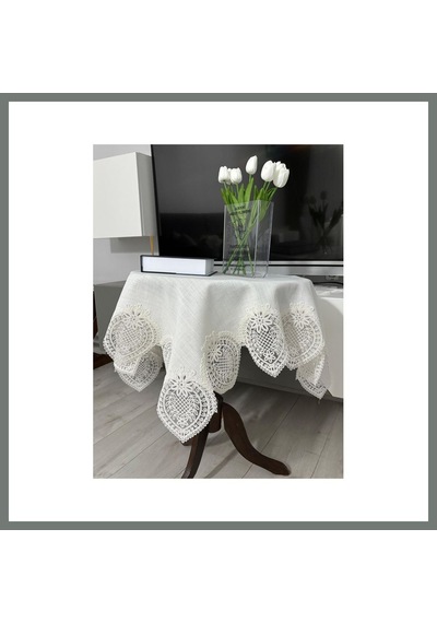 Bezos Fransız Dantelli Keten Fiskos, Gardenya Kumaş Fiskos 100x100cm Mmbz Çok Renkli