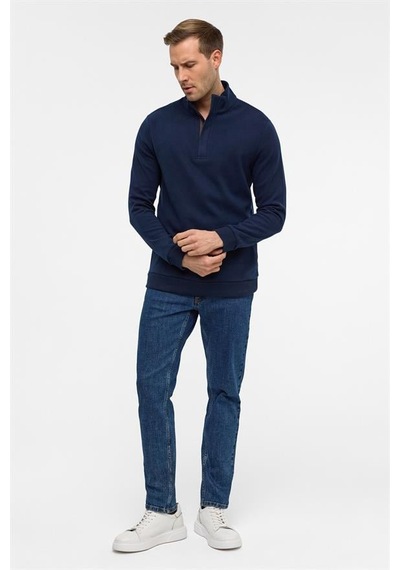 Süvari Lacivert Regular Düz Polo Yaka Sweatshirt Lacivert