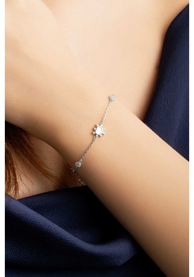 So Chic Aşk Yıldızı 18 Ayar Beyaz Altın Kaplama 19 Cm Gümüş Minimal Bileklik Rodyum