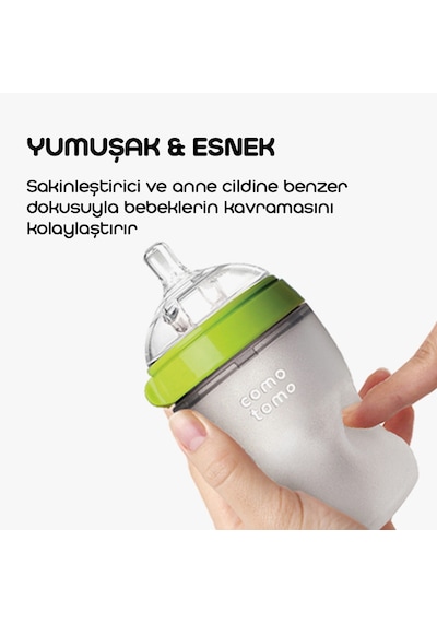 Comotomo Antikolik Orta Akışlı Silikon Biberon 250 ML - Yeşil