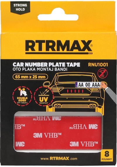 Rtrmax RNU1001 Çift Taraflı Oto Plaka Montaj Bandı 65 mm x 25 mm - 8 Adet