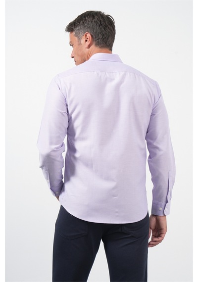 İmza Mor Düğmeli Yaka Uzun Kol Slim Fit Pamuklu Gömlek 1004260236 Lila