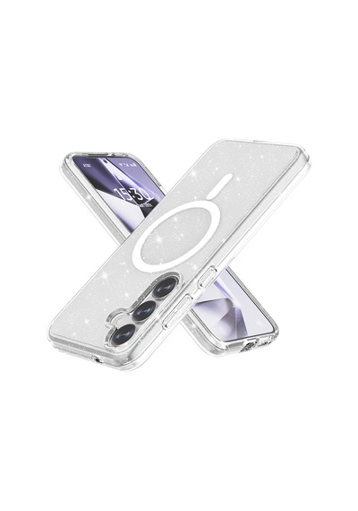Galaxy S25 Plus Kılıf M-safe Şarj Özellikli Parlayan Simli Saydam Renkli Zore Allstar Kapak Pembe